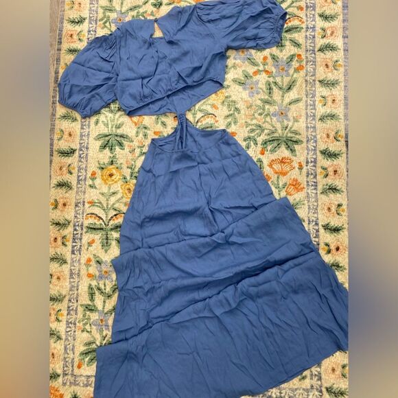 Reformation Tory Dress Size 8 Blue Puff Sleeve Prairie - Picture 8 of 9